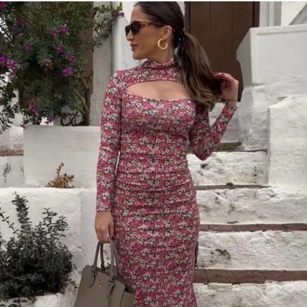 Zara Floral Long Sleeve Dress - Red and White